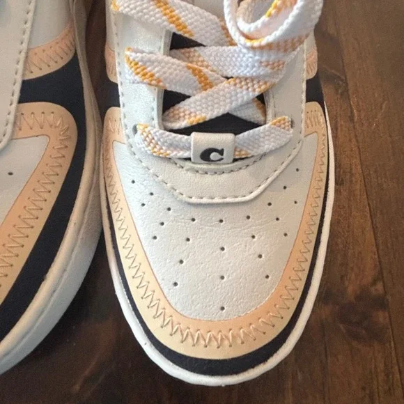 Coach Citysole Court Low Top Leather Suede Sneakers White Yellow Black Shoes 6.5 - Picture 5 of 10